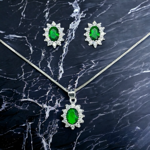 CONJUNTO DE PLATA FINA LADY DEE VERDE CON CIRCON