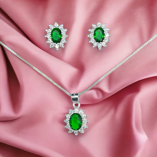 CONJUNTO DE PLATA FINA LADY DEE VERDE CON CIRCON