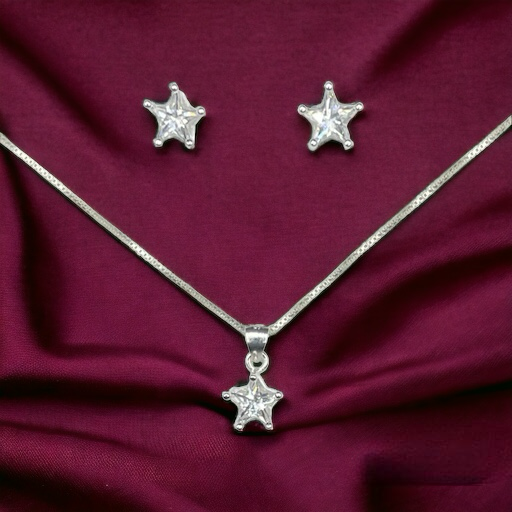 CONJUNTO DE PLATA FINA ESTRELLA CON CIRCON BLANCO
