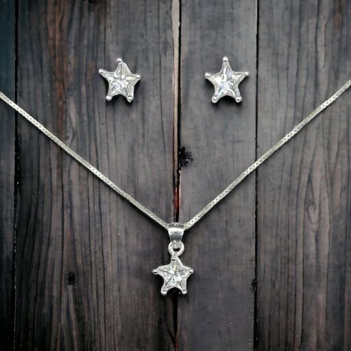 CONJUNTO DE PLATA FINA ESTRELLA CON CIRCON BLANCO