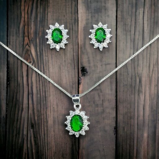 CONJUNTO DE PLATA FINA LADY DEE VERDE CON CIRCON