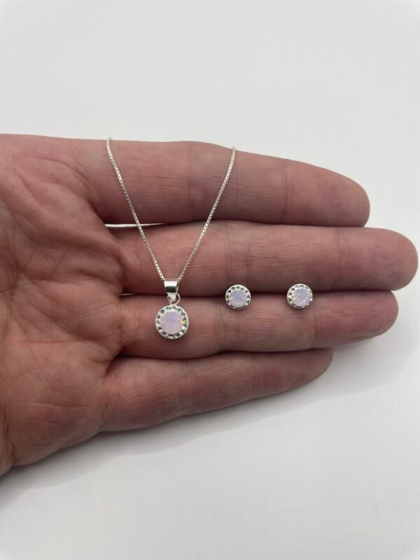 CONJUNTO DE PLATA FINA CON CIRCON Y CRISTAL ROSA CUARZO