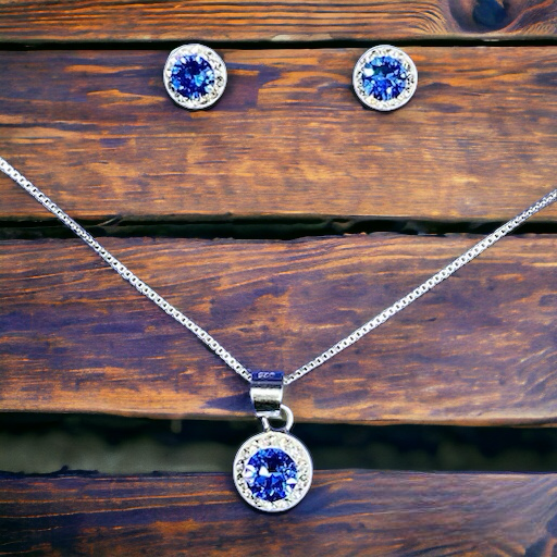 IMG_8199 CONJUNTO DE PLATA FINA CON CIRCON Y CRISTAL AZUL