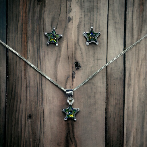 IMG_8215 CONJUNTO DE PLATA FINA ESTRELLA CON CIRCON TORNASOL