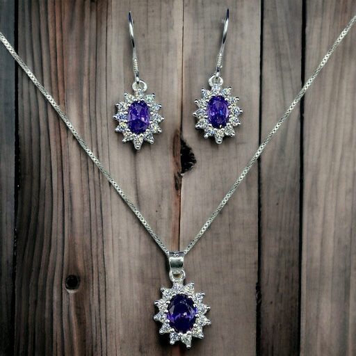 CONJUNTO DE PLATA FINA LADY DEE MORADO CON CIRCON