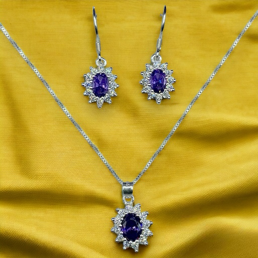 CONJUNTO DE PLATA FINA LADY DEE MORADO CON CIRCON
