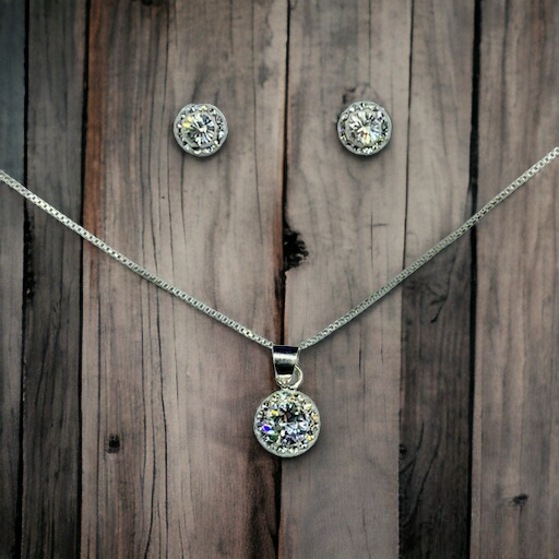 CONJUNTO DE PLATA FINA CON CIRCON Y CRISTAL BLANCO