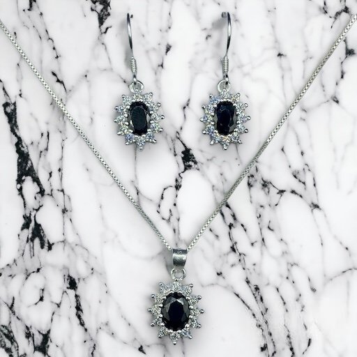 CONJUNTO DE PLATA FINA LADY DEE NEGRO CON CIRCON