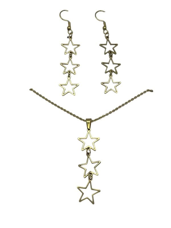 CONJUNTO EN ACERO QUIRURGICO ESTRELLAS LARGO DORADO