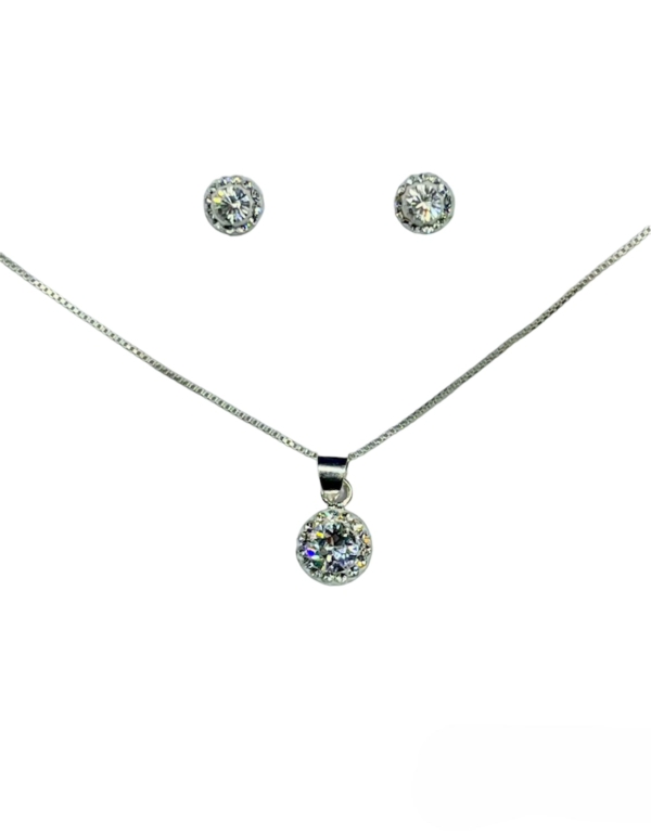 CONJUNTO DE PLATA FINA CON CIRCON Y CRISTAL BLANCO
