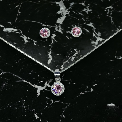 IMG_8206 CONJUNTO DE PLATA FINA CON CIRCON Y CRISTAL ROSADO