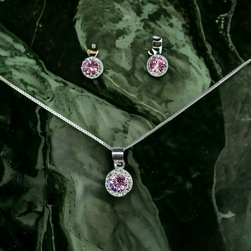 IMG_8207 CONJUNTO DE PLATA FINA CON CIRCON Y CRISTAL ROSADO