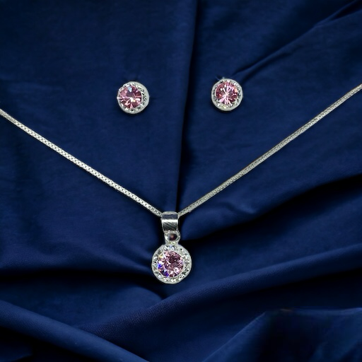 IMG_8210 CONJUNTO DE PLATA FINA CON CIRCON Y CRISTAL ROSADO