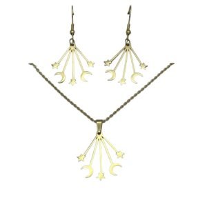 RHSF4127 CONJUNTO EN ACERO QUIRURGICO LUNAS Y ESTRELLAS DORADO
