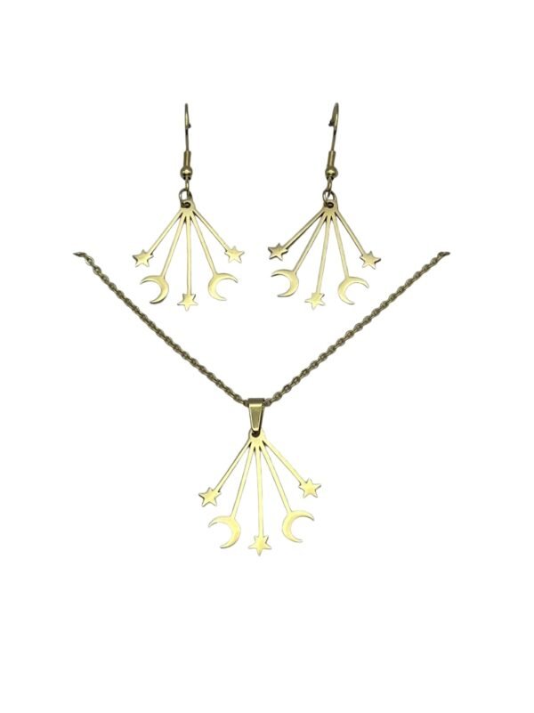 CONJUNTO EN ACERO QUIRURGICO LUNAS Y ESTRELLAS DORADO