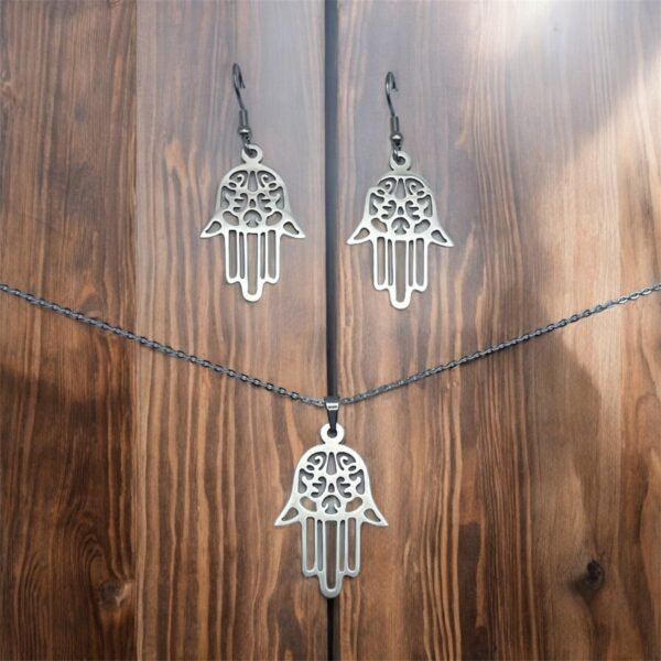 CONJUNTO EN ACERO QUIRURGICO MANO DE FATIMA