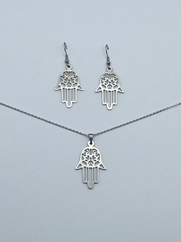 CONJUNTO EN ACERO QUIRURGICO MANO DE FATIMA