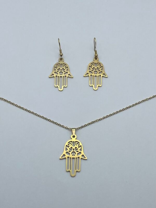 CONJUNTO EN ACERO QUIRURGICO MANO DE FATIMA DORADO