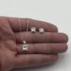 CONJUNTO DE PLATA FINA CON CIRCON Y CRISTAL CUADRADO BLANCO
