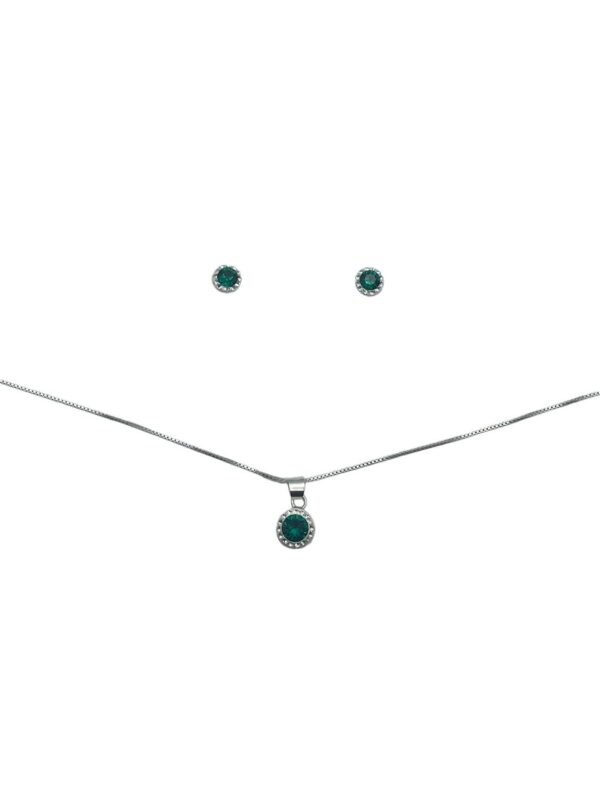 CONJUNTO DE PLATA FINA CON CIRCON Y CRISTAL DE COLOR VERDE