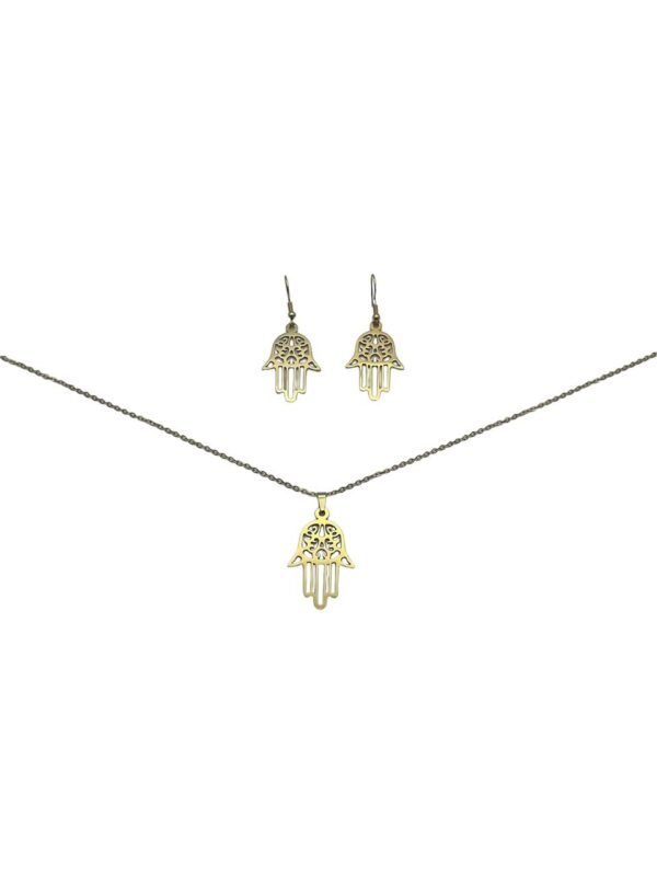 CONJUNTO EN ACERO QUIRURGICO MANO DE FATIMA DORADO