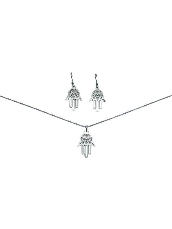 CONJUNTO EN ACERO QUIRURGICO MANO DE FATIMA