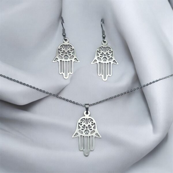 CONJUNTO EN ACERO QUIRURGICO MANO DE FATIMA