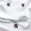 PEGU0730 CONJUNTO DE PLATA FINA CON CIRCON Y CRISTAL CUADRADO FUCSIA